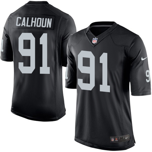 Men's Limited Shilique Calhoun Nike Jersey Black Home - #91 NFL Oakland Raiders